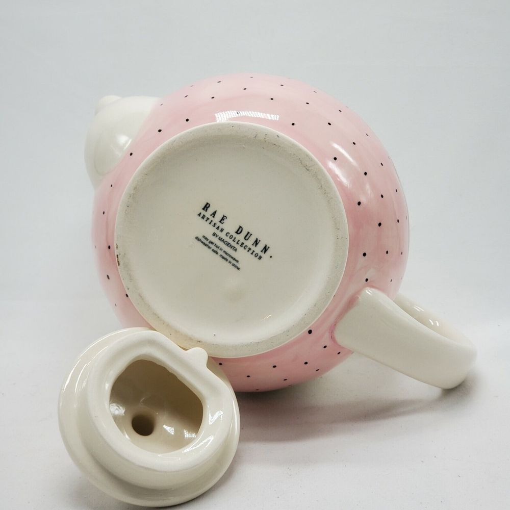 Rae Dunn by Magenta POUR Teapot Polka Dot Pink Typewriter‎ Font - Picture 9 of 10